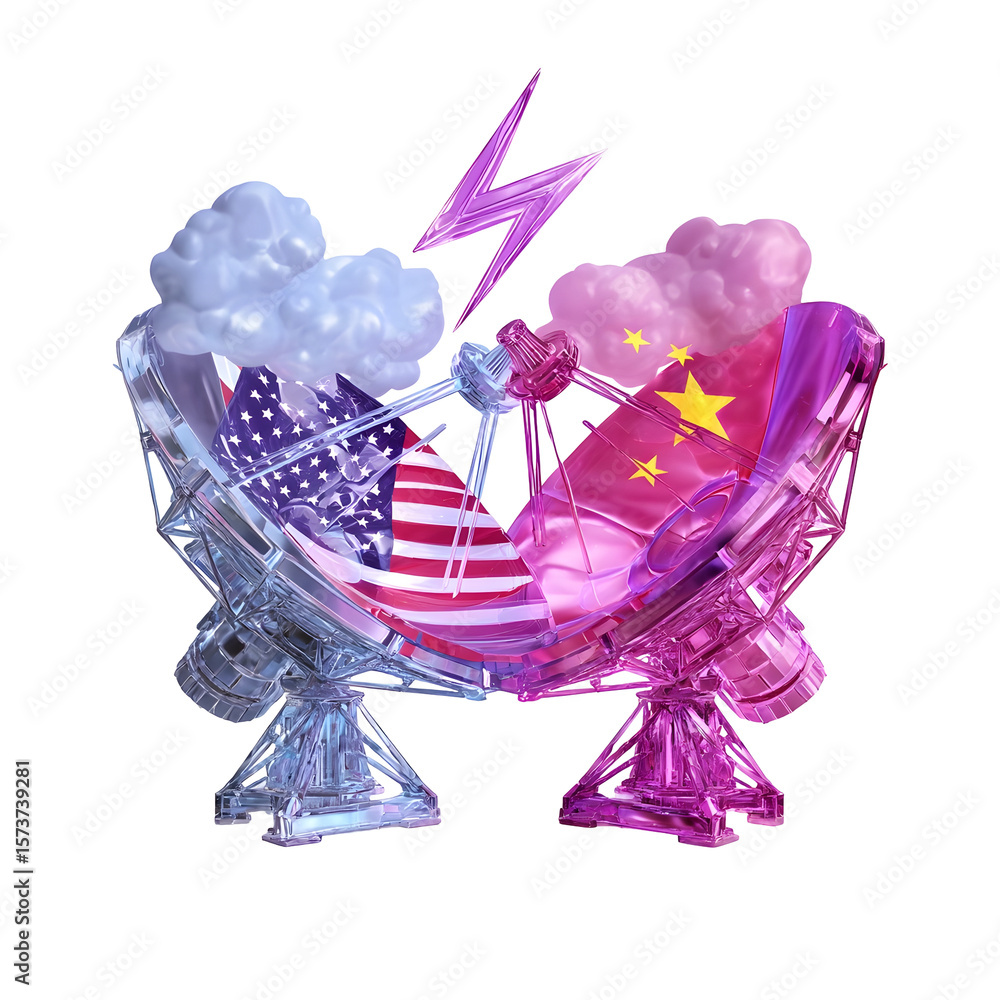 Poster abstract 3d rendering of a bright transparent crystal like structure with digital symbols national f