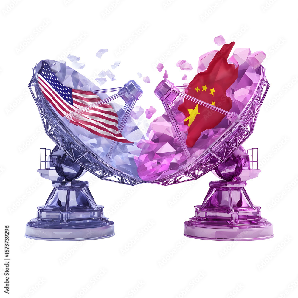 Poster symbolic representation of data transmission and digital exchange between countries depicted by tran