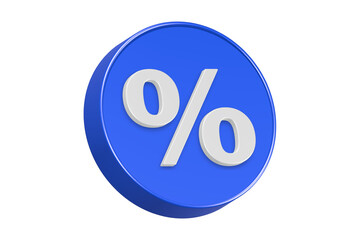 percentage symbol button 3d rendering blue color