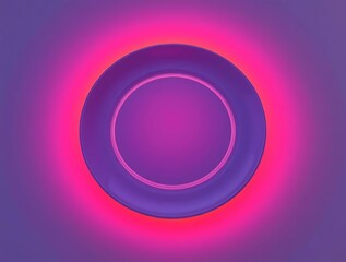 Vibrant circular plate with a luminous pink aura on purple background