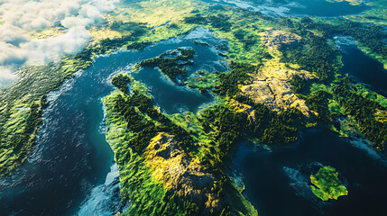 Aerial view of a green lush landscape