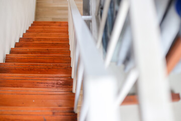 Top View Of Wooden Staircase In House Interior