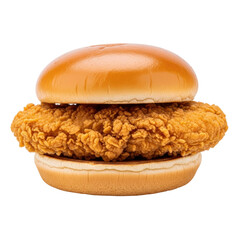 Crispy chicken sandwich on a bun. Delicious fried chicken burger for fast food ads and menus.