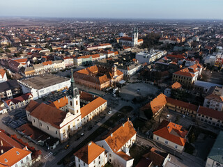 Drone view of Sombor town, square and architecture, Vojvodina region of Serbia, Europe
