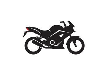 Silhouette illustration of a black motorcycle with a red light on a white background