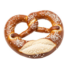 A freshly baked, golden brown pretzel topped with coarse salt, perfect for snacks, german cuisine, or oktoberfest celebrations.