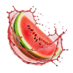A vibrant slice of fresh watermelon with a dynamic splash of red juice, perfect for summer drinks and healthy food concepts.