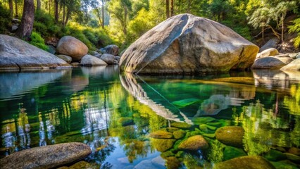 Pool water reflection under boulder