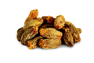 Close up heap of dried dates Phoenix dactylifera also known in India as kharek, khjur or chuara, cutout in transparent background, png format