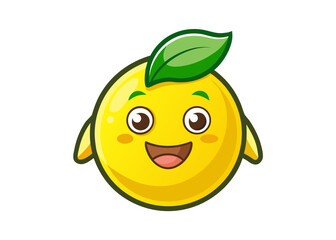 Happy cartoon lemon character with a green leaf on a black background