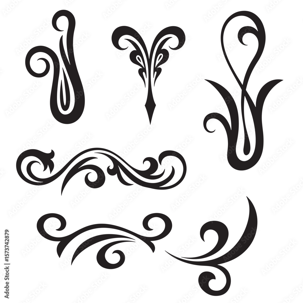Poster elegant black ornament design elements set isolated on white background for decorative usage