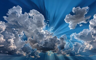 Dramatic sky with clouds and sun rays