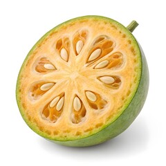 Bael Fruit – Sacred Tropical Fruit with Hard Shell and Sweet Aromatic Flesh on a Clean White Background