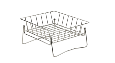 Shiny Metal Wire Basket on White.