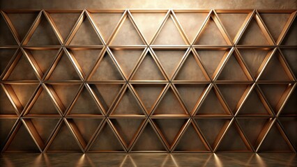 Geometric shape Art wall with bronze color background and abstract pattern made of interconnected triangles