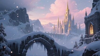 Frosted Castle at DuskA distant view of a fantasy castle under light snow.
