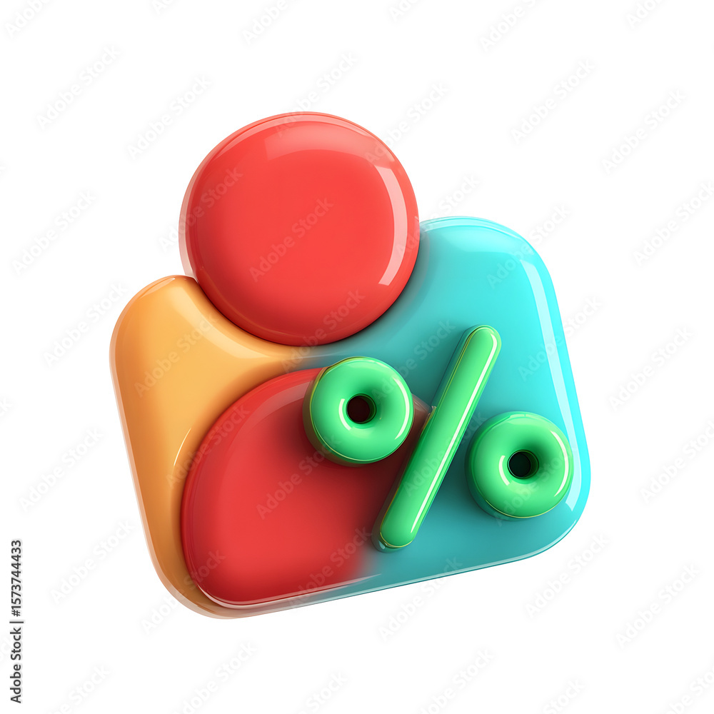 Poster vibrant 3d glossy clay textured icons representing a chat application user profile and data percenta