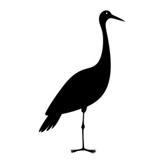 Fototapeta premium Elegant black silhouette of a crane standing on one leg against a white background