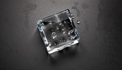 Cool Ice Cube: A single, pristine ice cube sits, the embodiment of refreshing coolness, glistening with delicate water droplets against a sleek surface.