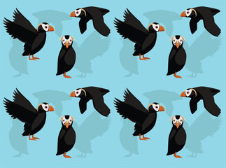 Tufted Puffin Bird Cartoon Character Seamless Wallpaper Background