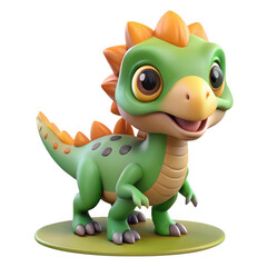Fototapeta premium Adorable cartoon baby dinosaur with orange spikes and spots isolated on transparent background