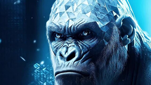 white gorilla in Delfts Blauw realistis and slow ,ai generative