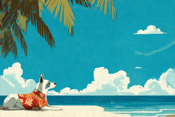 01.020.001.175.u8969375333 A dog in a Hawaiian shirt relaxing by the beach.. 581a3db2-0056-44e8-816c-11b367371f61 3