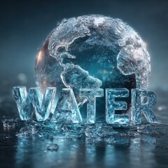 Earth globe, frozen, water