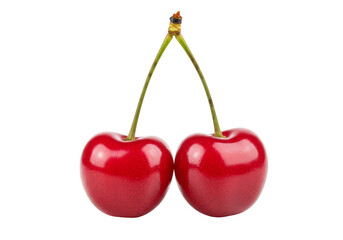 Isolated Transparent Background Image of Two Fresh Red Cherries