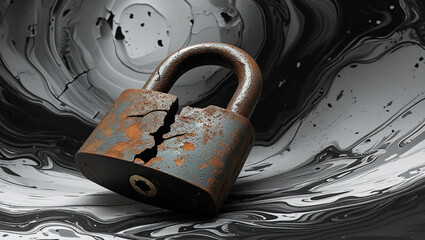 old rusty padlock on a metal background