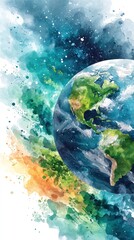 Earth in watercolor cosmos