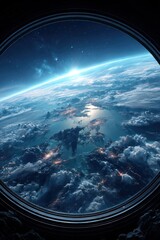 Earth seen from space through a window