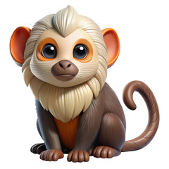 Adorable cartoon tamarin monkey with big eyes and fluffy mane isolated on transparent background