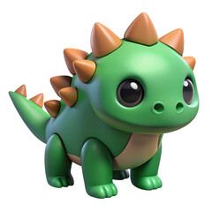 Cute green cartoon dinosaur with orange spikes isolated on transparent background