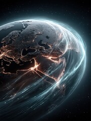 Earth with glowing network connections