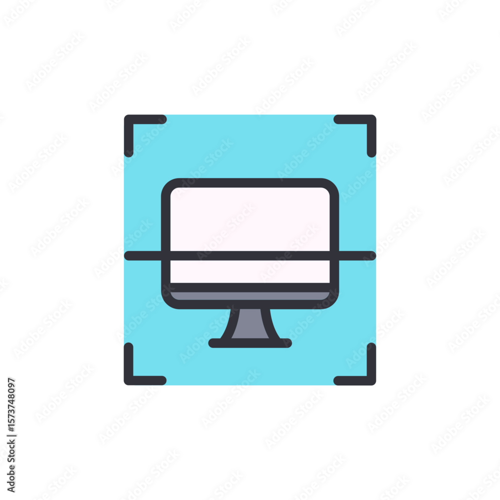 Aufkleber desktop computer icon with light blue square border around it