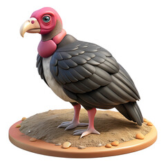 A stylized cartoon vulture with a pink head and dark gray feathers isolated on transparent background