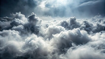 Obraz premium Dense white fog swirling in air with dry ice smoke and misty clouds overlay