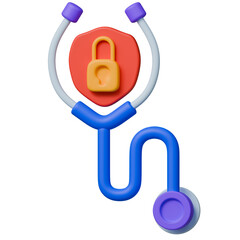 Stethoscope with lock symbol represents medical data security and privacy protection in healthcare system. 3d illustration.
