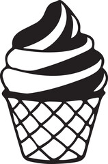 Swirled Ice Cream Cone Sketch with Waffle Texture Representing Summer Sweetness in Monochrome Minimalist Style.