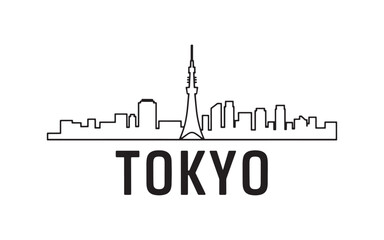 Minimalist Tokyo Skyline Illustration with Tower and Buildings Black and White Outline Vector Graphic Design Cityscape Urban Landmark