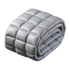 Plump gray quilted blanket rolled and folded isolated on transparent background