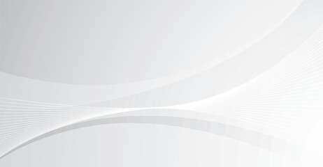 This modern abstract background features flowing white lines and smooth curves on a clean, light gray gradient, creating a subtle yet dynamic and elegant visual effect that is soothing