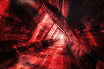 Red Triangle Tunnel with Futuristic Light Patterns. Abstract Background