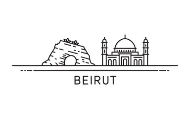 Naklejka premium Linear Beirut Skyline Silhouette Depicts Landmarks a Distinct Outline of Lebanese Capital City Emblematic of Culture and History