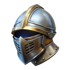 Detailed medieval knight helmet with golden accents isolated on transparent background