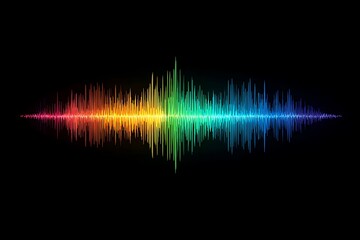 Vibrant rainbow colored sound wave equalizer graphic with a black background and glowing effect