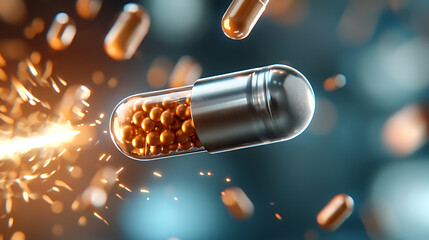 Innovative capsule technology pharmaceutical industry 3d render digital environment close-up view health concept exploration