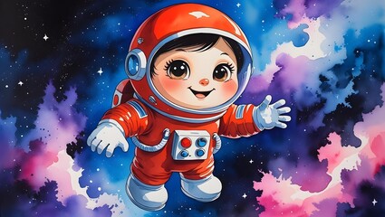 Cute Cartoon Astronaut | Watercolor Space Illustration for Kids
