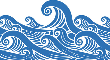 Blue wave seamless pattern design with swirls and curved lines